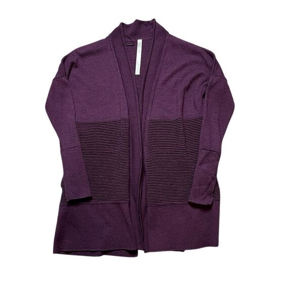 LULULEMON Merino Wool Cardigan Sweater Sit In Lotus Wrap II Plum Size 8 - Picture 2 of 9